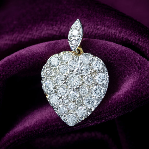 Edwardian Style Diamond Heart Pendant 2ct Total