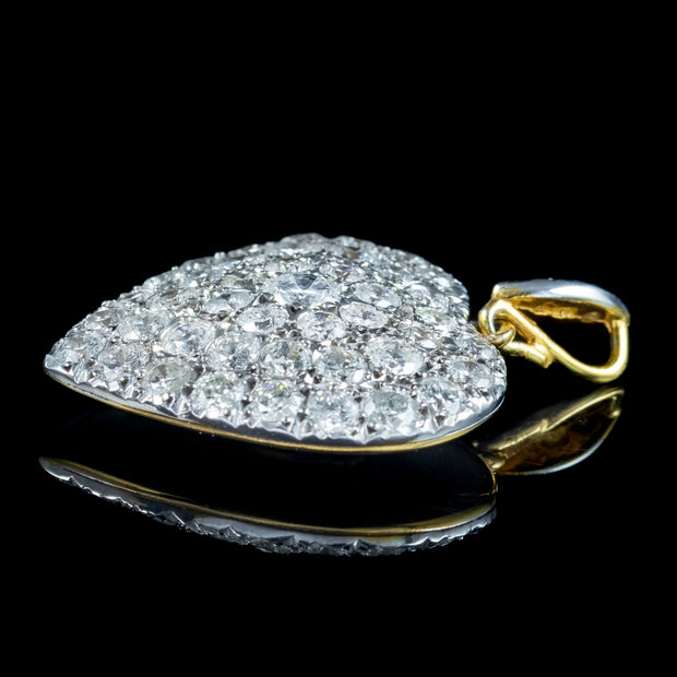 Edwardian Style Diamond Heart Pendant 18ct Gold 3.88ct Diamond