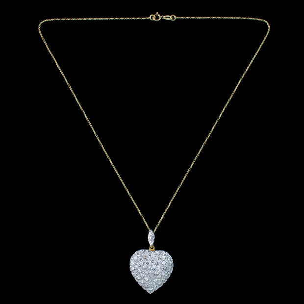 Edwardian Style Diamond Heart Pendant Necklace 18ct Gold 3.6ct Of Diamond