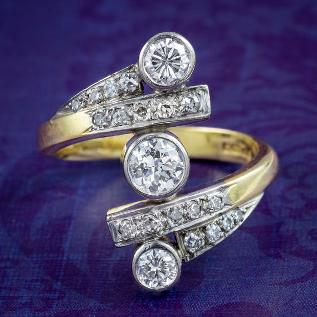 Edwardian Style Diamond Trilogy Twist Ring 1.2ct Total