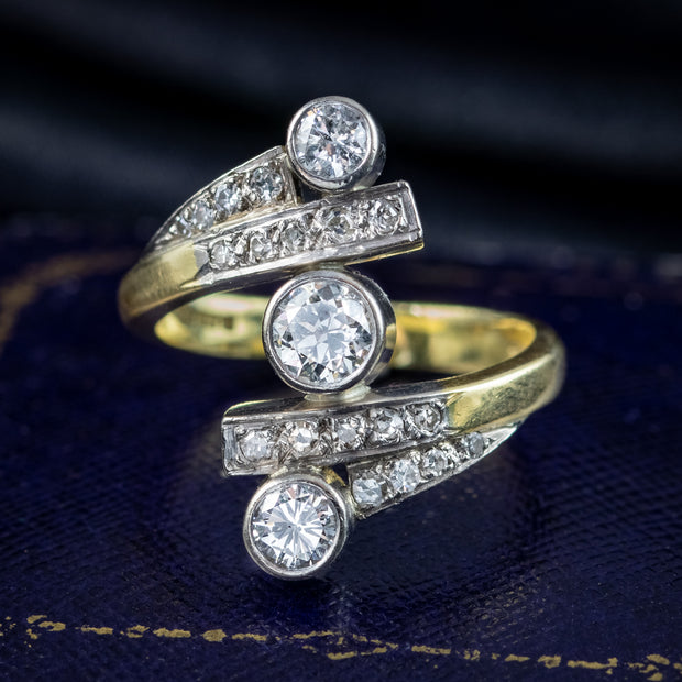 Edwardian Style Diamond Trilogy Twist Ring 1.2ct Total