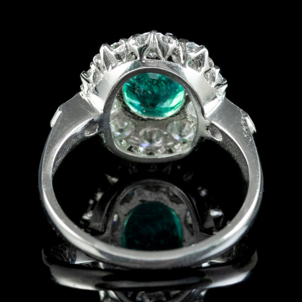 Edwardian Style Emerald Diamond Cluster Ring 2ct Emerald 