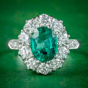 Edwardian Style Emerald Diamond Cluster Ring 2ct Emerald 