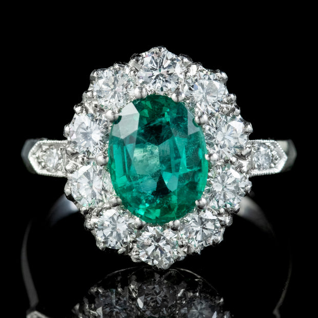 Edwardian Style Emerald Diamond Cluster Ring 2ct Emerald 