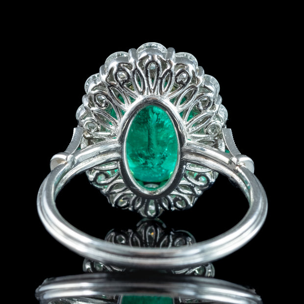 Edwardian Style Emerald Diamond Cluster Ring 3.69ct Emerald