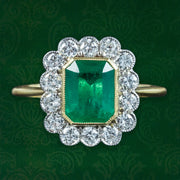 Edwardian Style Emerald Diamond Cluster Ring 2.13ct Emerald