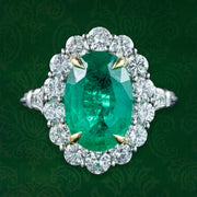 Edwardian Style Emerald Diamond Cluster Ring 3.69ct Emerald