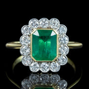 Edwardian Style Emerald Diamond Cluster Ring 2.13ct Emerald