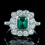 Edwardian Style Emerald Diamond Cluster Ring 1.10ct Emerald