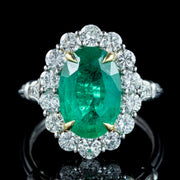 Edwardian Style Emerald Diamond Cluster Ring 3.69ct Emerald
