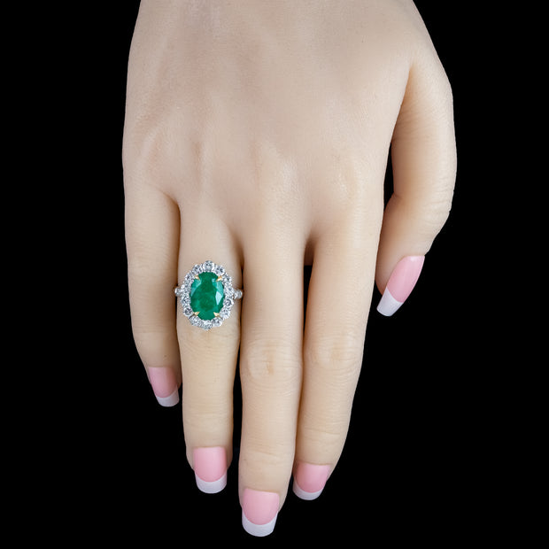 Edwardian Style Emerald Diamond Cluster Ring 3.69ct Emerald
