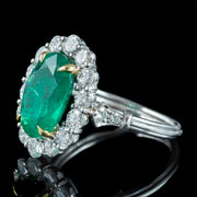 Edwardian Style Emerald Diamond Cluster Ring 3.69ct Emerald