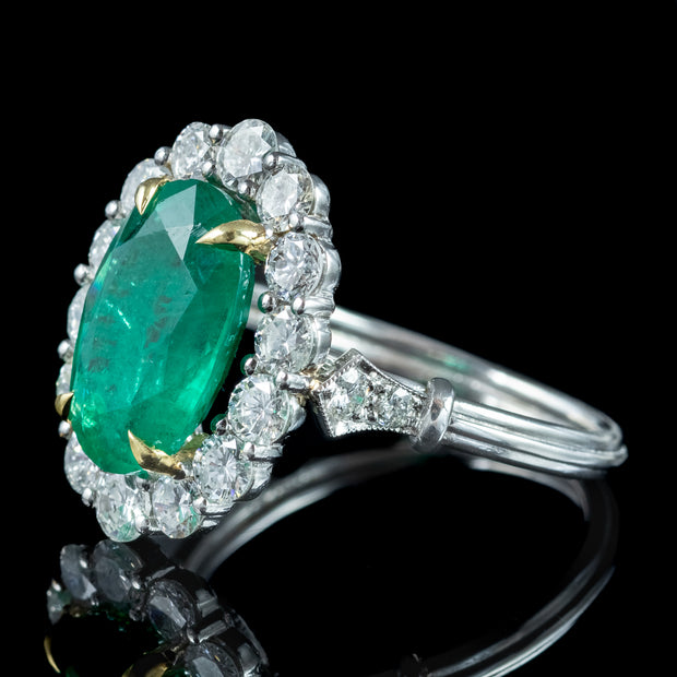 Edwardian Style Emerald Diamond Cluster Ring 3.69ct Emerald