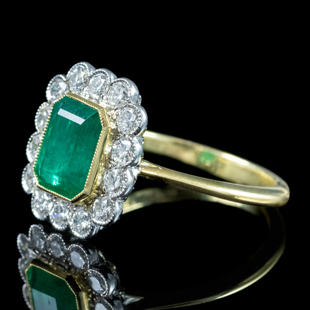 Edwardian Style Emerald Diamond Cluster Ring 2.13ct Emerald