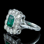 Edwardian Style Emerald Diamond Cluster Ring 1.10ct Emerald