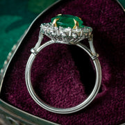 Edwardian Style Emerald Diamond Cluster Ring 3.69ct Emerald