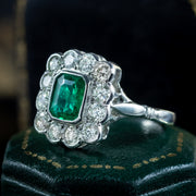 Edwardian Style Emerald Diamond Cluster Ring 1.10ct Emerald