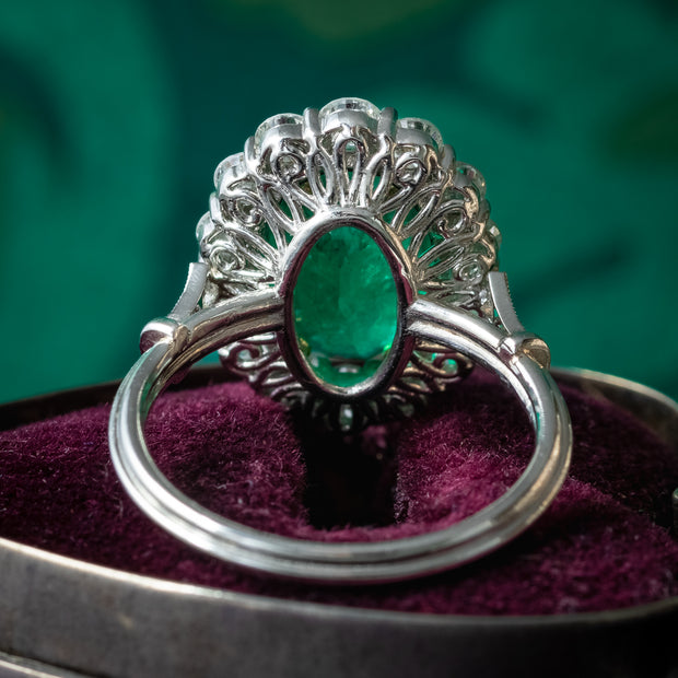 Edwardian Style Emerald Diamond Cluster Ring 3.69ct Emerald