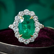 Edwardian Style Emerald Diamond Cluster Ring 3.69ct Emerald