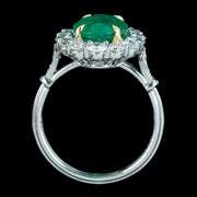 Edwardian Style Emerald Diamond Cluster Ring 3.69ct Emerald