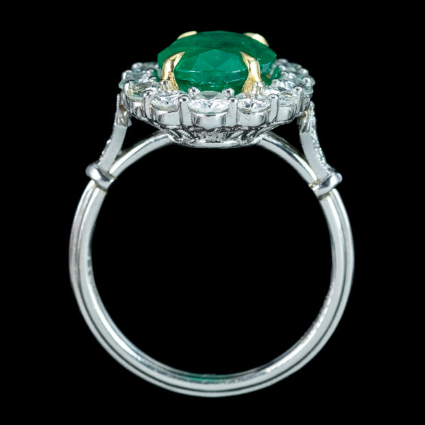 Edwardian Style Emerald Diamond Cluster Ring 3.69ct Emerald