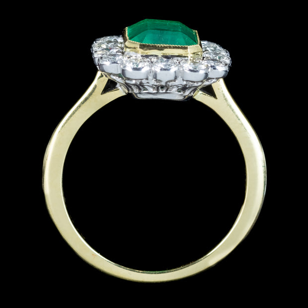 Edwardian Style Emerald Diamond Cluster Ring 2.13ct Emerald