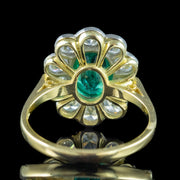 Edwardian Style Emerald Diamond Daisy Cluster Ring 1.10ct Emerald 