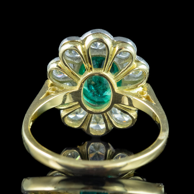 Edwardian Style Emerald Diamond Daisy Cluster Ring 1.10ct Emerald 