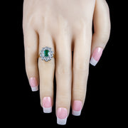Edwardian Style Emerald Diamond Daisy Cluster Ring 1.10ct Emerald 