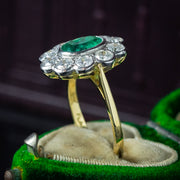 Edwardian Style Emerald Diamond Daisy Cluster Ring 1.10ct Emerald 
