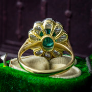 Edwardian Style Emerald Diamond Daisy Cluster Ring 1.10ct Emerald 
