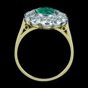 Edwardian Style Emerald Diamond Daisy Cluster Ring 1.10ct Emerald 