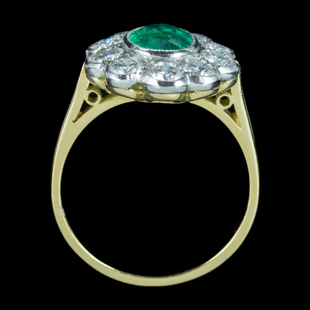 Edwardian Style Emerald Diamond Daisy Cluster Ring 1.10ct Emerald 