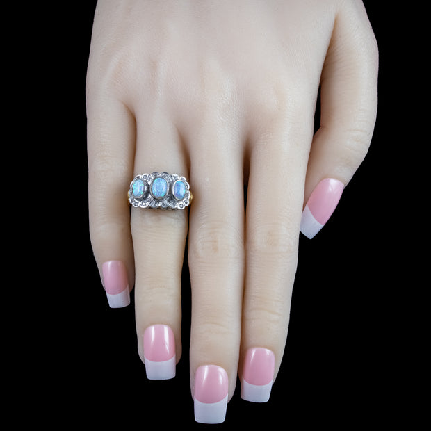 Edwardian Style Opal Cz Cluster Ring 