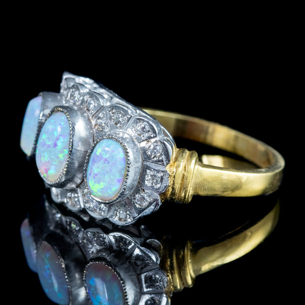 Edwardian Style Opal Cz Cluster Ring 