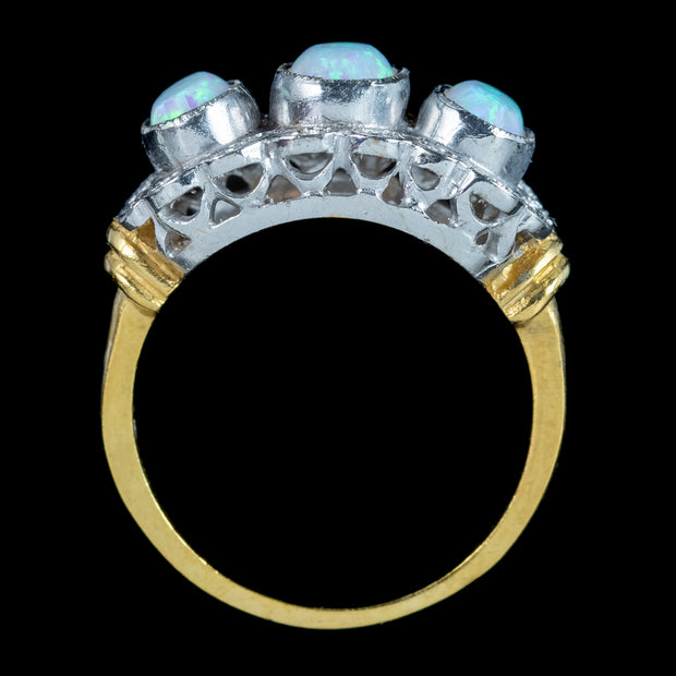 Edwardian Style Opal Cz Cluster Ring 