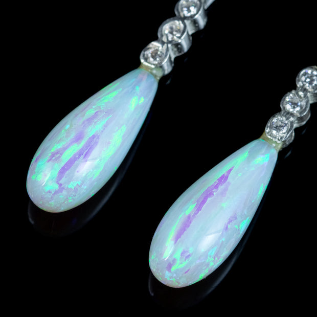 Edwardian Style Opal Cz Drop Earrings Silver 18ct Gold Gilt