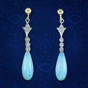 Edwardian Style Opal Cz Drop Earrings Silver 18ct Gold Gilt