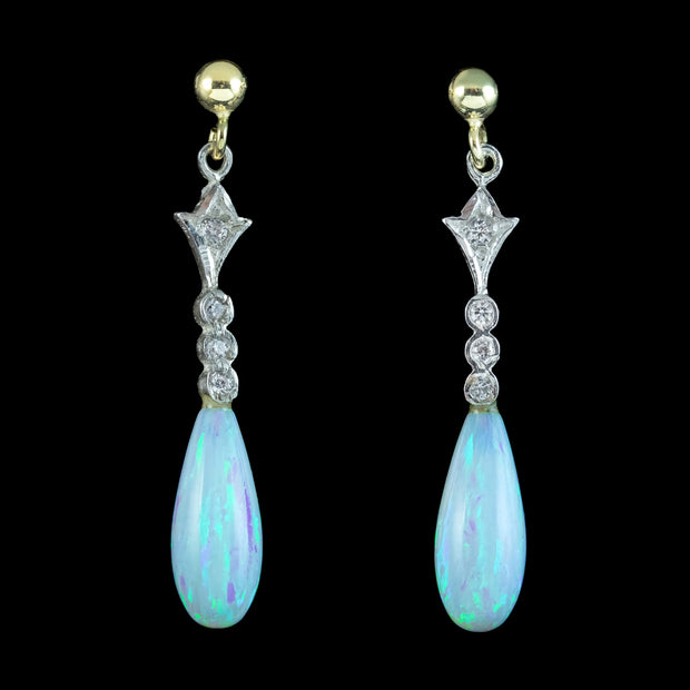 Edwardian Style Opal Cz Drop Earrings Silver 18ct Gold Gilt