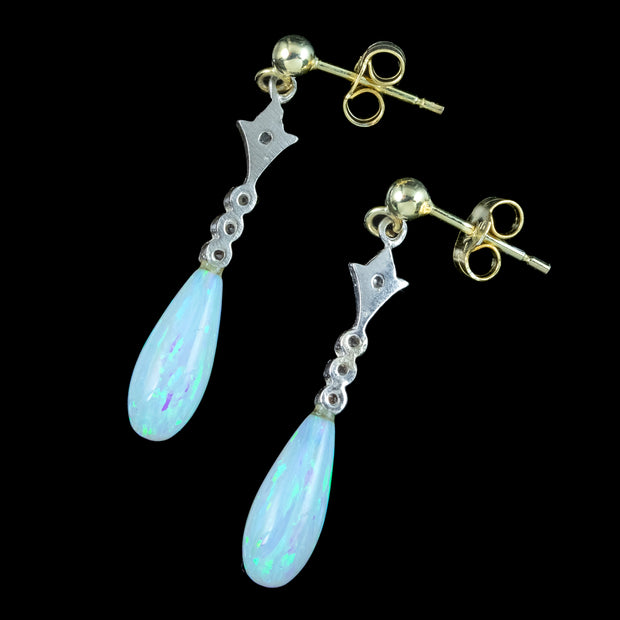 Edwardian Style Opal Cz Drop Earrings Silver 18ct Gold Gilt