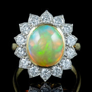Edwardian Style Opal Diamond Flower Cluster Ring 3.1ct Opal