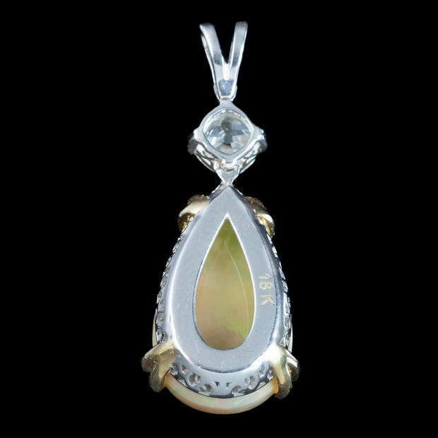 Edwardian Style Opal Diamond Pendant 18ct Gold 5.46ct Opal