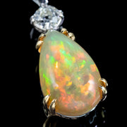 Edwardian Style Opal Diamond Pendant 18ct Gold 5.46ct Opal