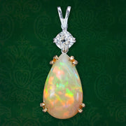 Edwardian Style Opal Diamond Pendant 18ct Gold 5.46ct Opal
