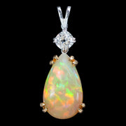 Edwardian Style Opal Diamond Pendant 18ct Gold 5.46ct Opal