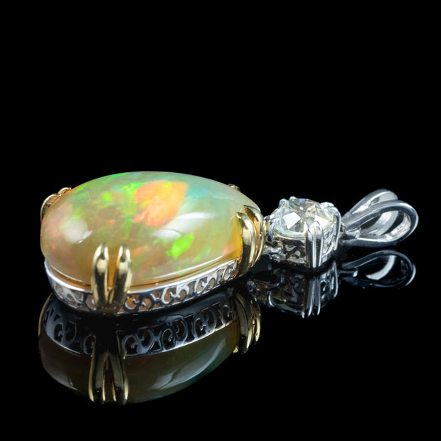 Edwardian Style Opal Diamond Pendant 18ct Gold 5.46ct Opal
