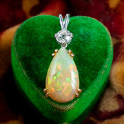 Edwardian Style Opal Diamond Pendant 18ct Gold 5.46ct Opal