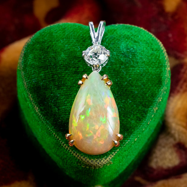 Edwardian Style Opal Diamond Pendant 18ct Gold 5.46ct Opal