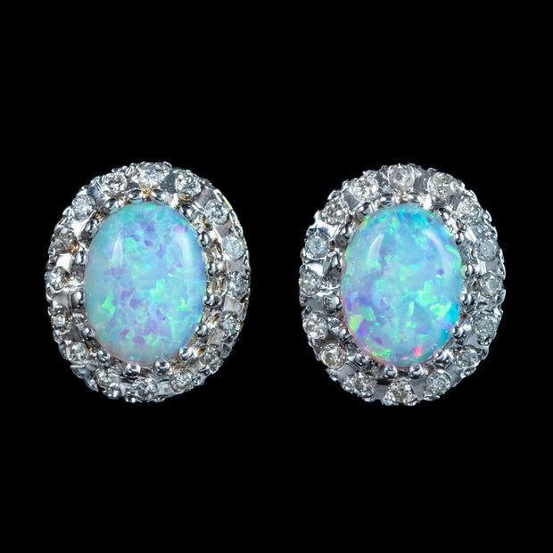 EVictorian Style Opal Diamond Stud Earrings 9ct Gold 