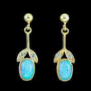 Edwardian Style Opal Drop Earrings Silver 18ct Gold Gilt